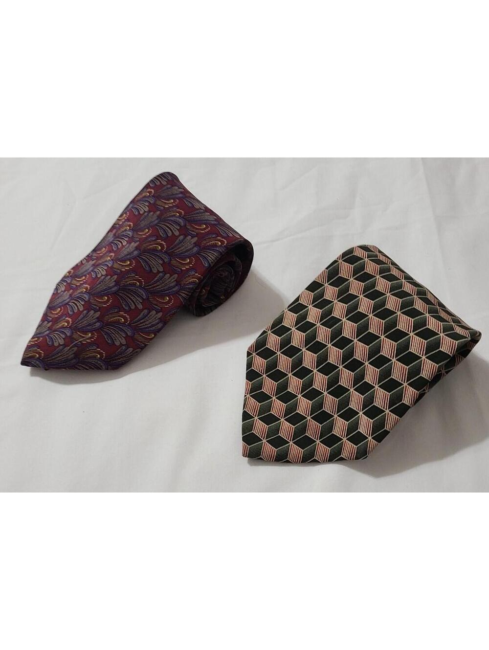 2pk Vtg Christian Dior Monsieur Neckties Mens Sz OS Multicolor Geometric Paisley